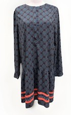 Women’s Ann Taylor Loft Blue Floral Drop Waist Silky Shirt Dress Long Sleeve M