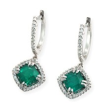 1.46 CT Colombian Emerald & 0.25 CT Diamonds 18K White Gold 23 mm Drop Earrings