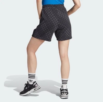 Adidas Women's Black Elastic Waist Monogram Fleece Shorts Size 2XS II3189 - Photo 1/4