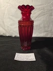 Vintage Fenton Glass Cranberry Vase Ruffled Edge Ribbed Body