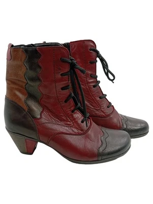 Remonte Bottines Femme Rouge Cuir Lacets Talon Rétro (EU 36) - Photo 1/2