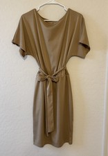 SHEIN Sheath Dress Knee Length Short Sleeve Boat Neck Solid Size M/6 Beige 