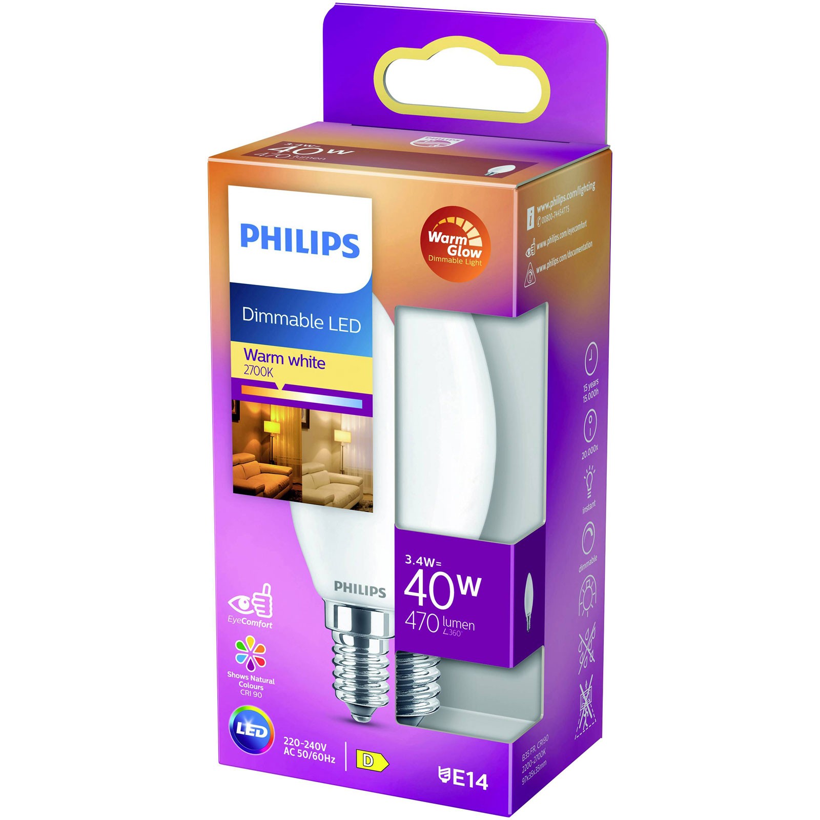 Philips Classic Led Warmglow E14 B35 3.4W Matt - Image 2
