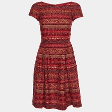 CH Carolina Herrera Red Striped Tweed Mini Dress S