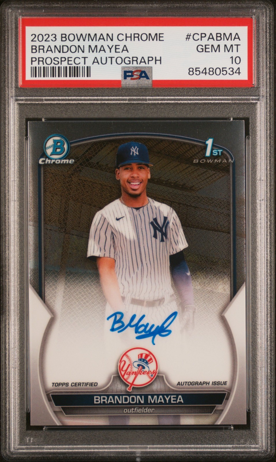 BRANDON MAYEA 2023 BOWMAN CHROME 1ST AUTOGRAPH #CPABMA YANKEES GEM MT PSA 10
