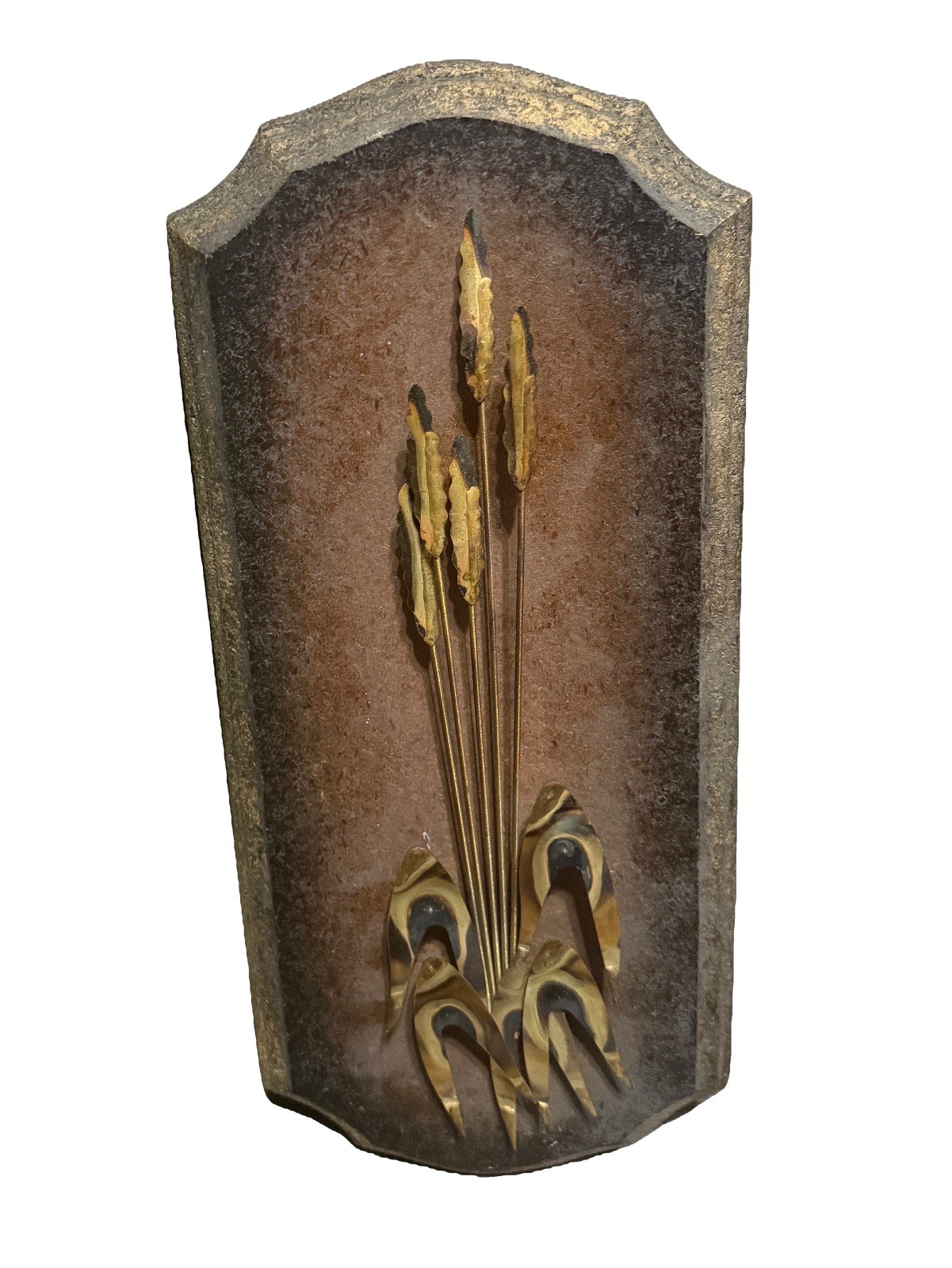 Mid Century Copper Brass Wheat 3D Metal/MDF Wall Decor 17 3/4" X 8"