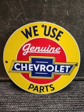 Vintage We Use Genuine Chevrolet Parts Heavy Die Cut Metal 12 Adv Sign-lk