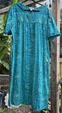 80s Vintage SAYBURY Wm. 2X Turquoise Aqua Grn Lounge House Dress Muumuu S/S Pkts