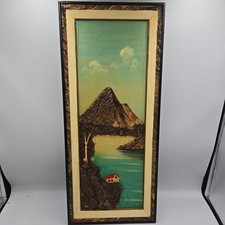 Vintage 9x21 Japanese Framed 3d Bark Diaorama