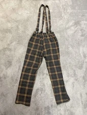 Dudu Studio Plaid Overalls Youth 12-14 Brown Wool-Feel Suspender Pants