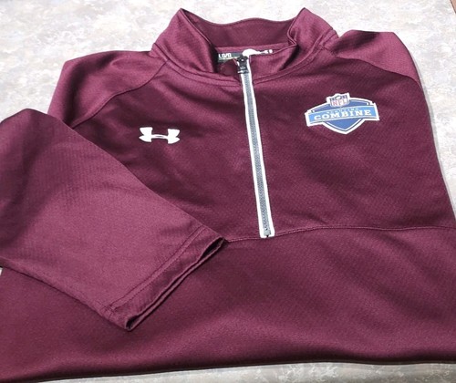 UNDER ARMOUR-Maroon Poly, Hombres LS, 1/2.Zip, Logo NFL Camisa Pullover Atlética-(L)