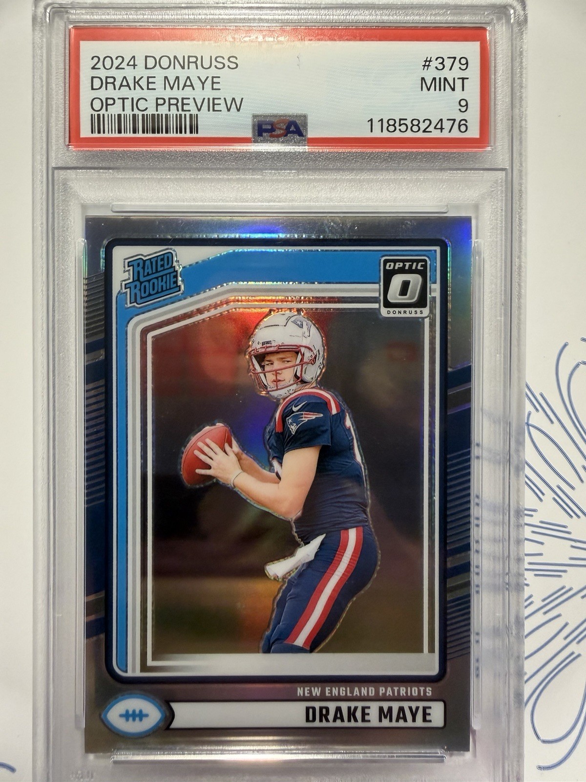 2024 Panini Donruss - Rated Rookie Drake Maye Optic Preview Holo Prizm PSA 9