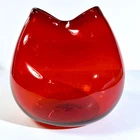 Vintage Blenko Ruby Red Art Glass Vase Pinched Top 5.25" MCM Hand Blown