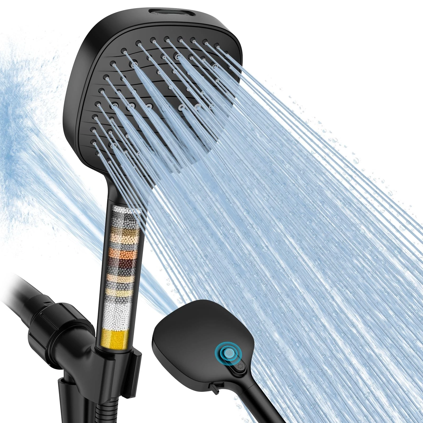 Filtered Shower Head High Pressure 7 Mode, Black Handheld Shower Head with Ho...