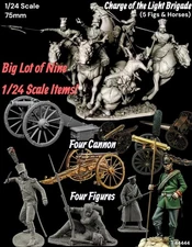 1/24 Scale 75mm BIG LOT 9 Pcs Light Brigade Charge, 4 Cannon, 4 Fig Models 44444