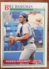 SCORE 1991 Bill Haselman Rookie Prospect #377 Texas Rangers Baseball Card. rookie card picture