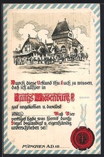 Lithographie München, Urkunde vom Oktoberfest mit Siegel 1936 