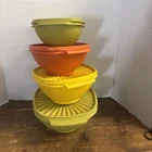 Tupperware Vintage Set of 4 Servalier Harvest Color Bowls with Lids Square