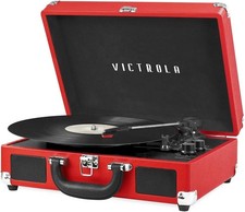 Journey Red Bluetooth Suitcase Record Player with Built-in Stereo Speakers