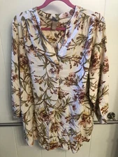 H&M Women Beige Floral Long Sleeve Top Blouse Size Large