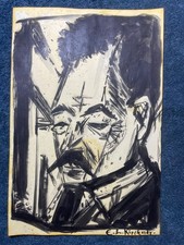 E. L. KIRCHNER drawing and painting on old paper signed stamped vintage
