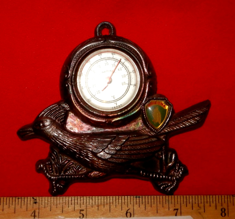 VINTAGE ARIZONA THERMOMETER ROADRUNNER SOUVENIR BRONZE