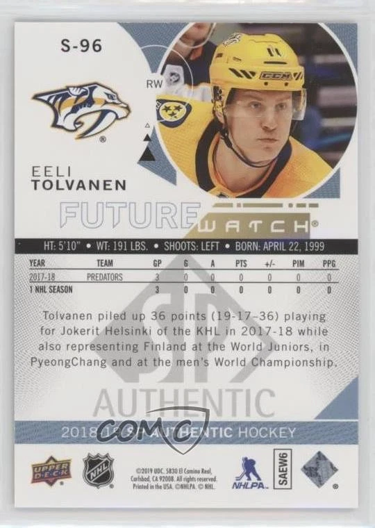2018-19 SP Authentic Spectrum FX Bounty Gold /50 Eeli Tolvanen #S-96 Rookie RC - Image 2 of 2
