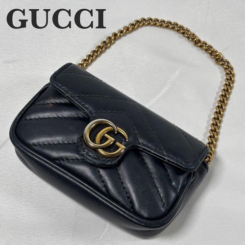 Gucci Mini GG Marmont Quilted Black Leather Handbag Used From Japan