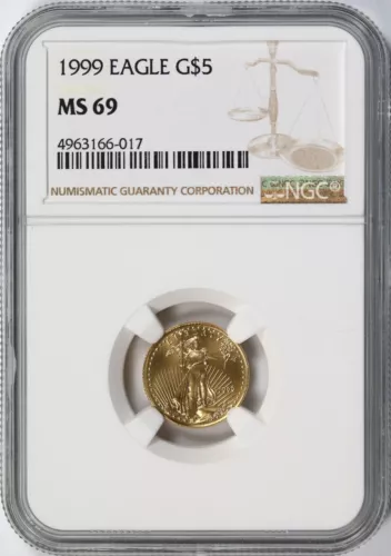 1999 $5 Gold American Eagle NGC MS69 1/10oz .9167 Fine