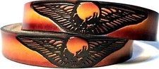 SKULL WINGS EMBOSSED MOTORCYCLE TRUCKER COWHIDE LEATHER BELT SIZE 26-48 USA MADE