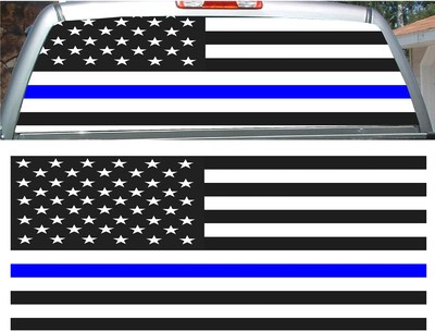 American Flag black white blue line car truck rear window view thru graphic