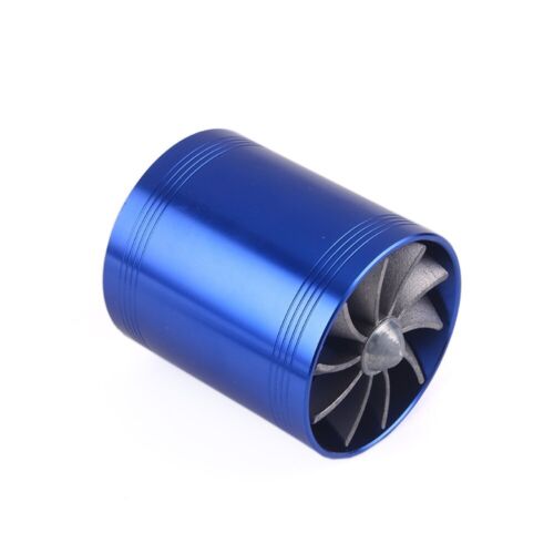 Blue Double Supercharger Turbine Turbo Charger Air Intake Fuel Fan - Picture 2 of 8