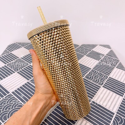 Authentic Starbucks Thailand Shiny Glossy Gold Cold Cup Studded