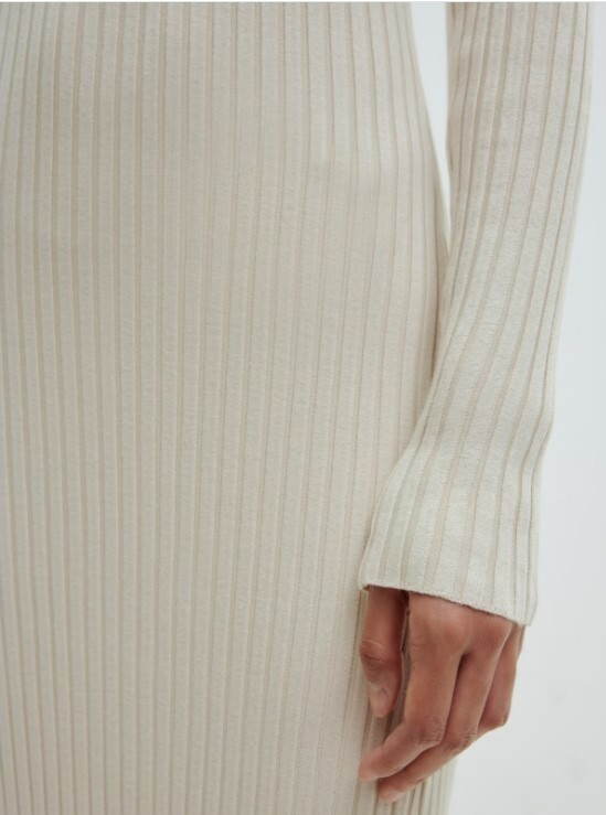 zara cream knit midi dress Zara Ribbed Knit Midi Dress SMALL Long Sleeve V-Neck Bodycon Soft Cream NWOT