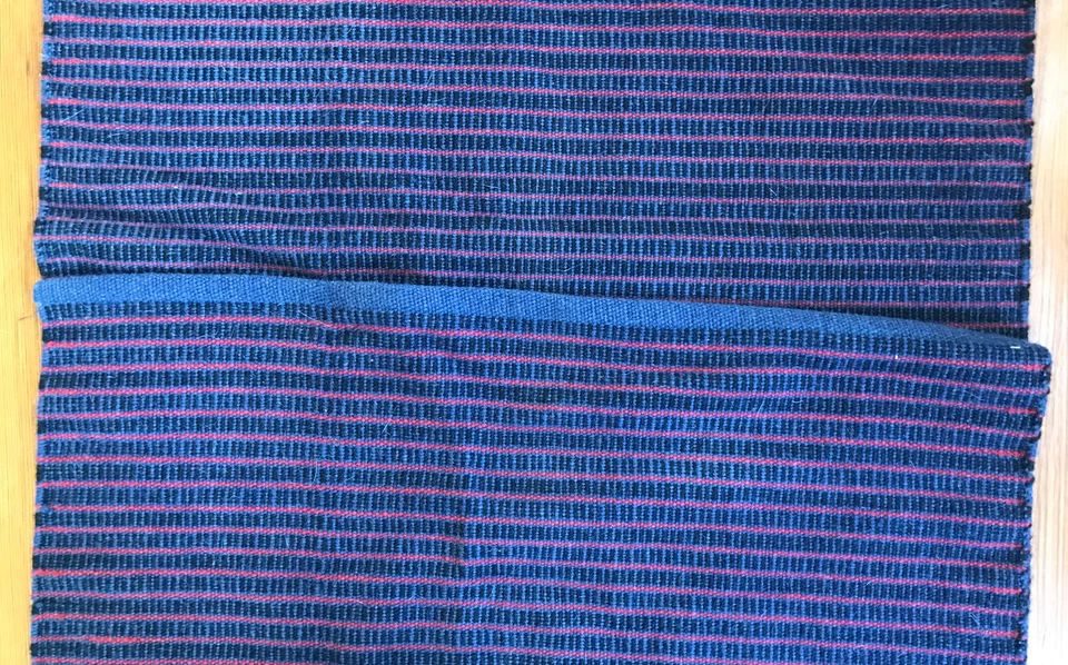 Alfombra de corredor de colección Kilim Flatweave azul marino rojo a rayas tejida 100 % lana 95 x 31 Foto 3 de 4