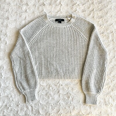 Forever 21 Sweater Womens Small Light Gray Knit Pullover Crew Neck Long Sleeve