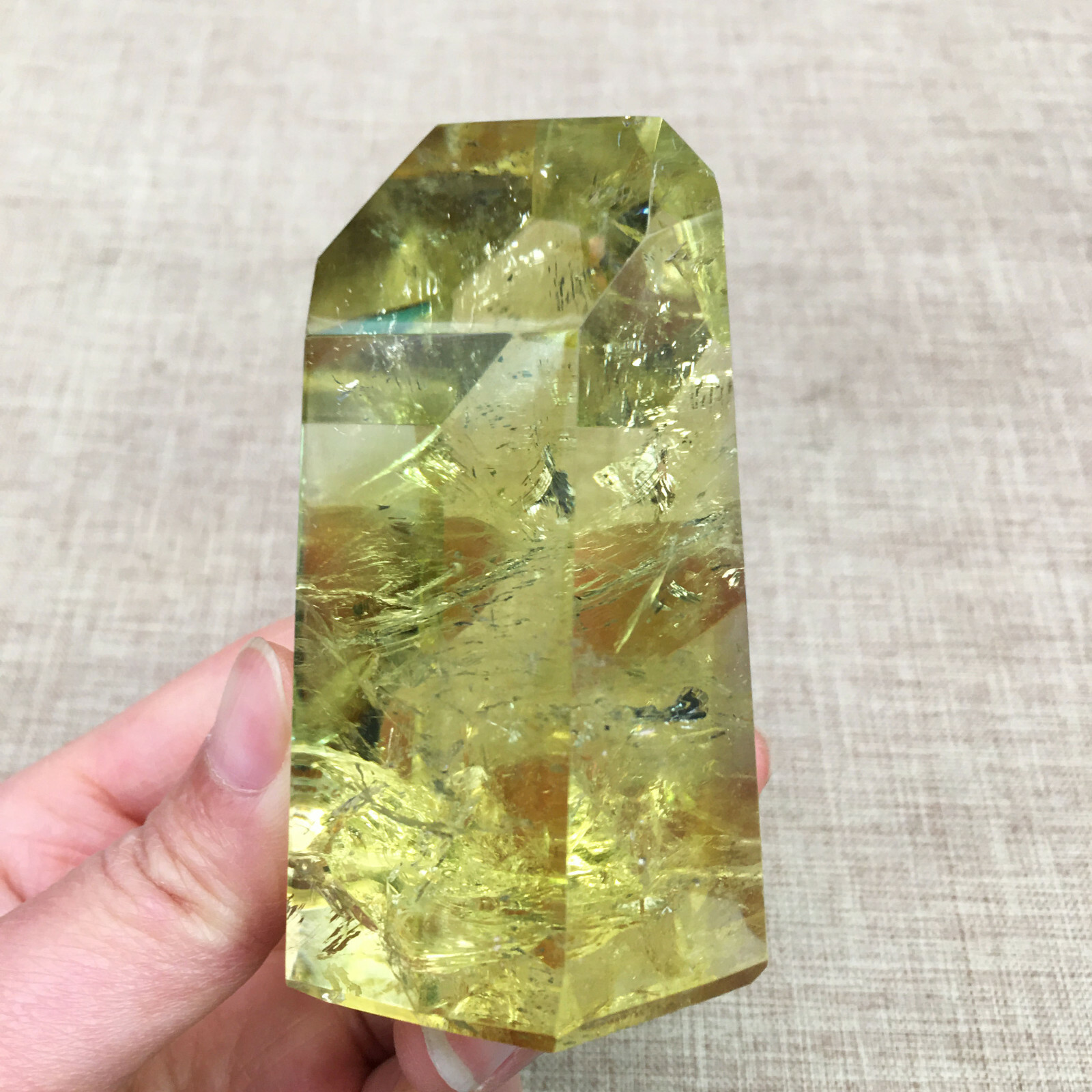 B4713-357g Natural Smoky Citrine Yellow Pyramid Quartz Crystal Point Healing