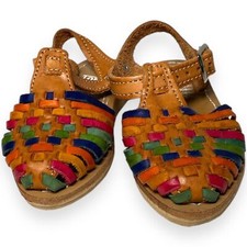 Sandalias Huarache Mexicanas Infantiles Talla 4 | Hechas a Mano Cuero Puntera Cerrada Multicolor
