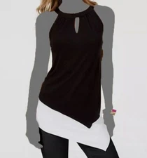 INC International Concepts Women's Black Asymmetric Keyhole Top Size S