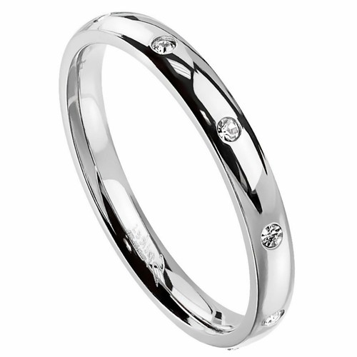 Eternity Anniversary Ring Stainless Steel Cubic Zirconia Wedding Band Sizes 5-10 - Picture 3 of 5