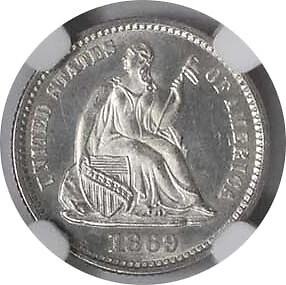 1869 Liberty Seated Silver Half Dime MS65 NGC - Image 3 of 4