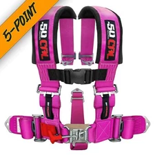 PINK 5 Point Safety Harness 3 Inch Padded Seat Belt Latch Lock Sternum Strap