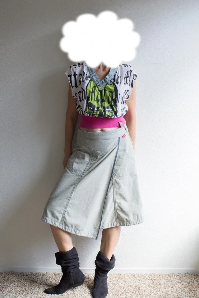 Vintage 4 in 1 Miss Sixty Reversible Blue Jean Denim Wrap Around Belted Skirt M - Image 4 of 4