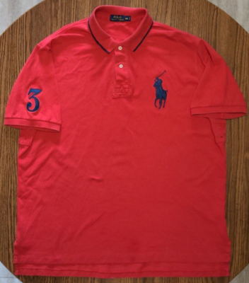 Polo Ralph Lauren Big Pony Number 3 Rugby Shirt XXL 2XL Red w