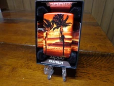 RICK RIETVELD HULA GIRLS PALM TREES SUNSET 540 DESIGN ZIPPO LIGHTER MINT IN BOX