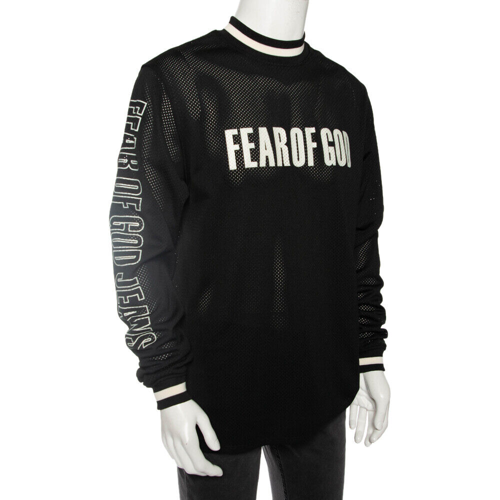 Fear of God Black Synthetic Logo Print Long Sleeved Mesh Fear of God Black Synthetic Logo Print Long Sleeved Mesh