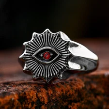 Masonic Sun Shape God Eye Signet Ring Stainless Steel Men Boy's Biker Punk Ring