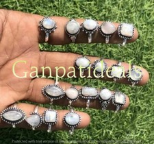 Rainbow Moonstone Gemstone 5pcs Wholesale Lot 925 Sterling Silver Plated Rings