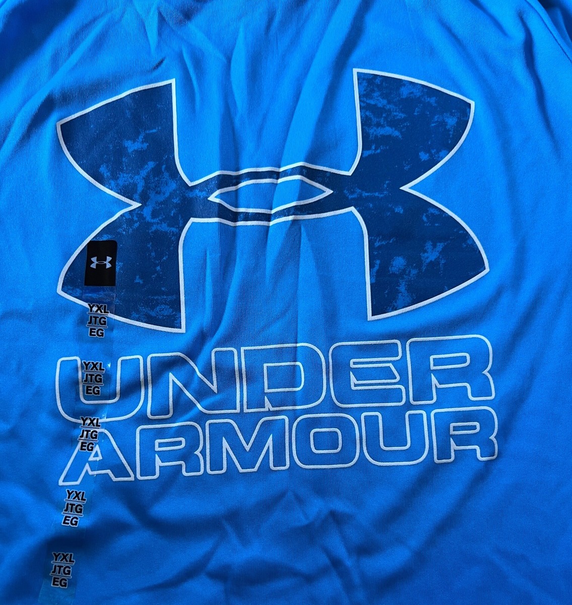 NWT Under Armour Boys YXL Light Blue/Navy/White BIG LOGO