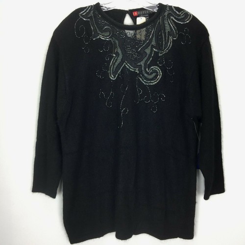 Vintage IB Diffusion 56% Silk Sweater Jumper Size 2X Beaded Shoulder Pads New